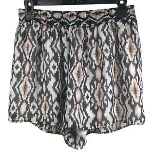 Crown of Hearts Print Shorts Elastic Waist Casual Summer Black Brown White L